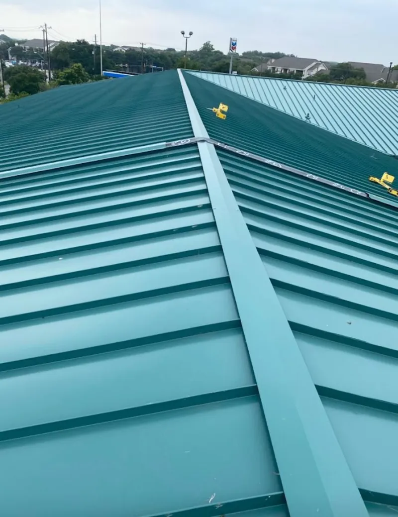 Green commercial metal roof ridge and valley for Metal Roof Repair in Pickerington